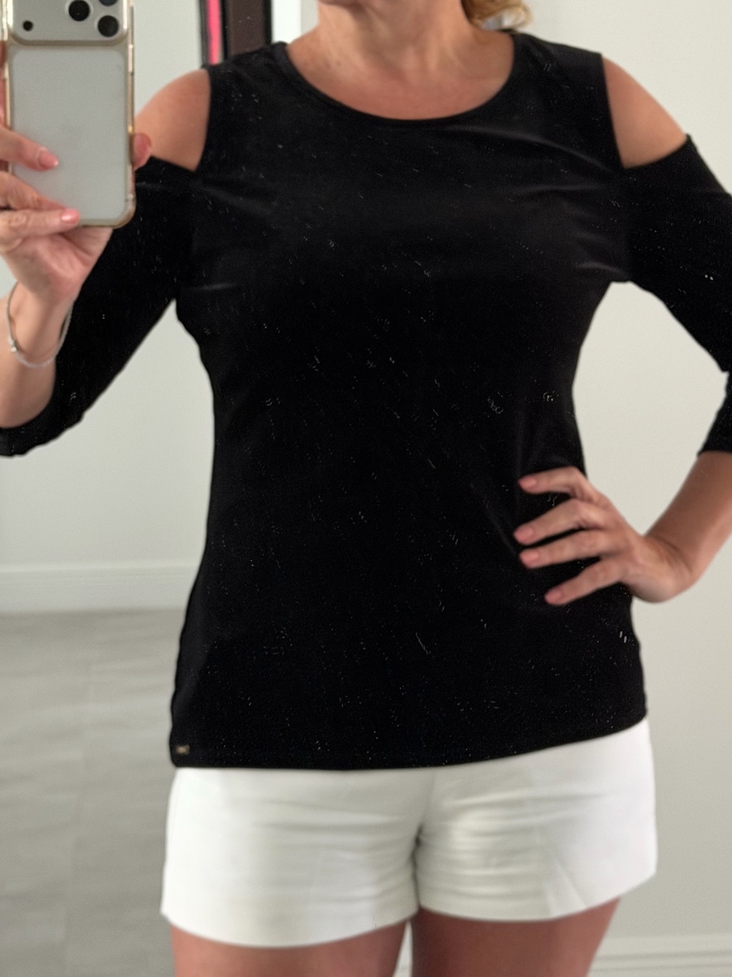 Tahari Black Cold-Shoulder Knit Sweater